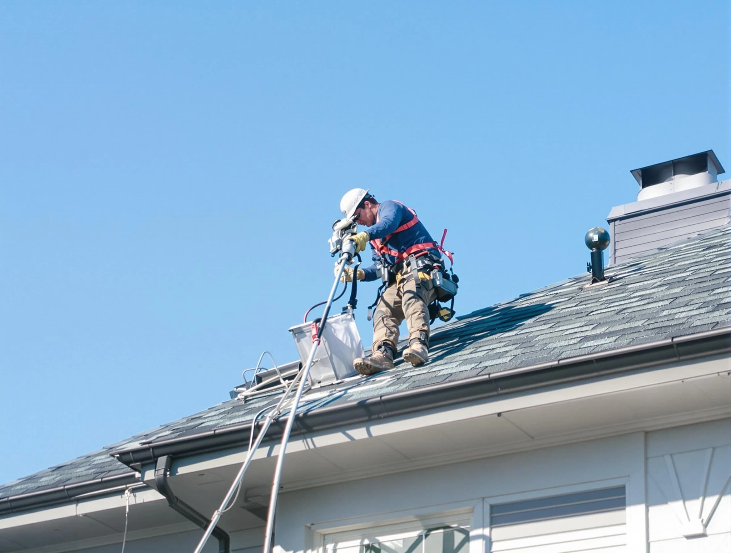 Highlands Ranch Dryer Vent Cleaning certified technician cleaning a roof-mounted dryer vent system in Highlands Ranch