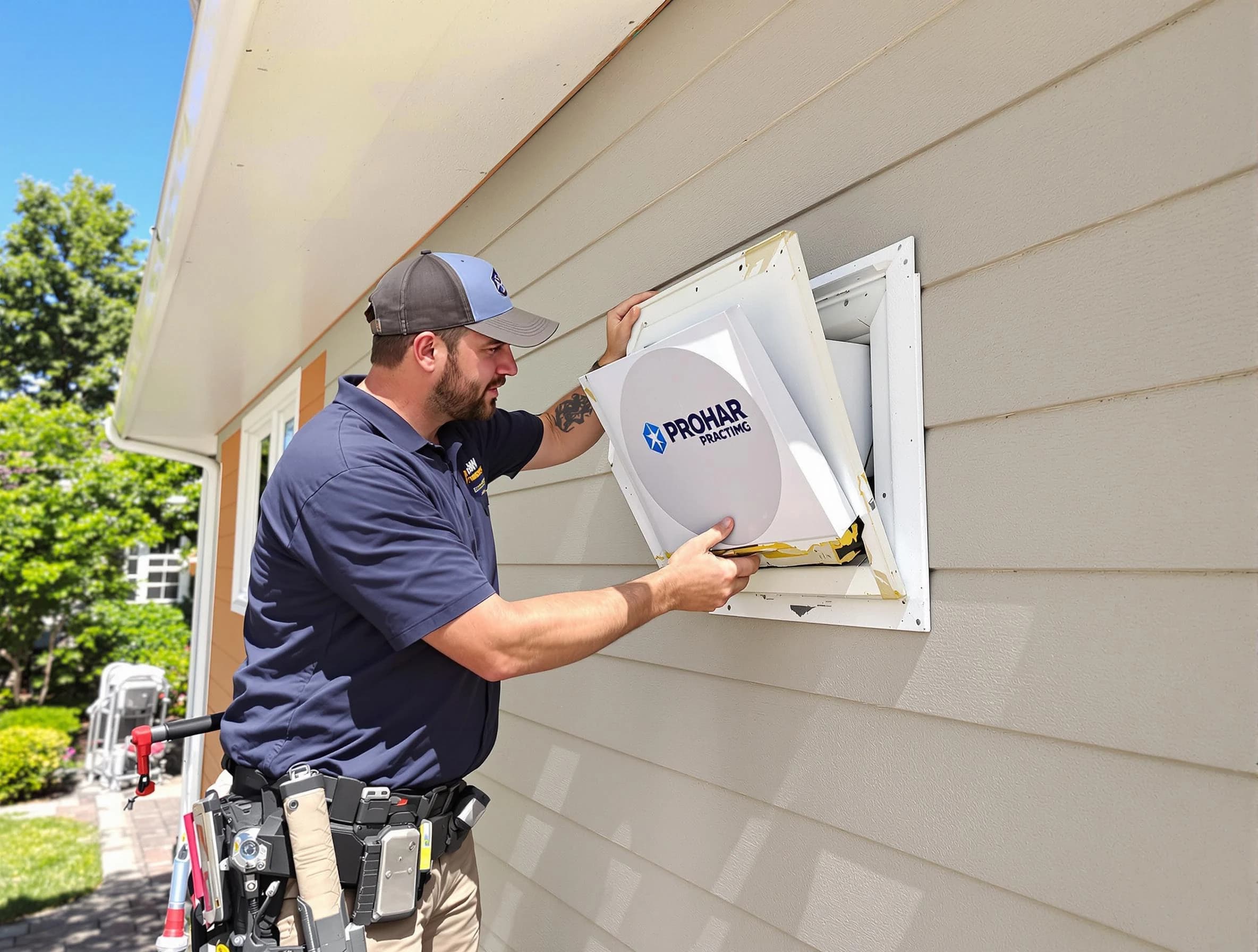 Highlands Ranch Dryer Vent Cleaning technician installing a new protective dryer vent cover on a home in Highlands Ranch