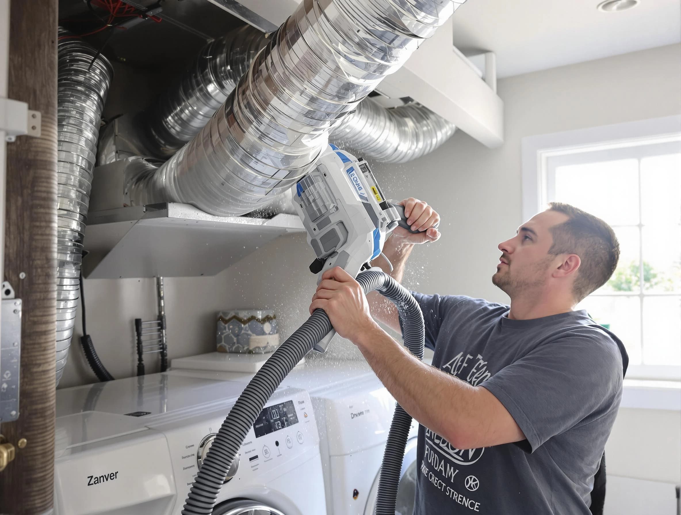 Highlands Ranch Dryer Vent Cleaning specialist cleaning deep within a dryer vent duct system in Highlands Ranch