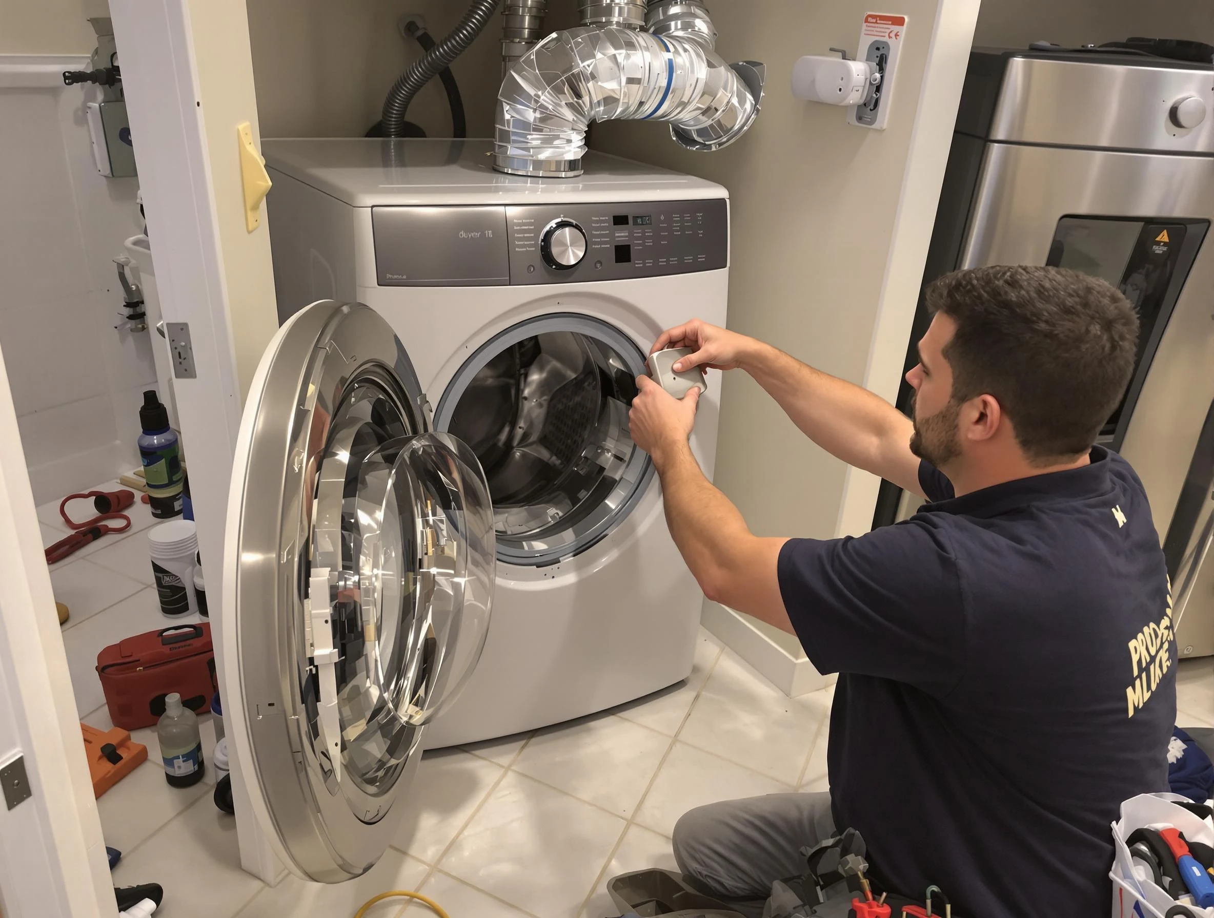 Highlands Ranch Dryer Vent Cleaning technician performing precise dryer vent hose installation in Highlands Ranch